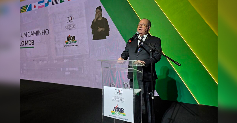 Deputado Hildo Rocha se pronunciando sobre o documento programa do MDB que balizará os candidatos do partido nas eleições de 2026