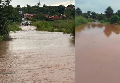 Ponte do povoado Mundo Novo fica submersa após chuva em Amarante; motociclista tenta atravessar e quase é arrastado